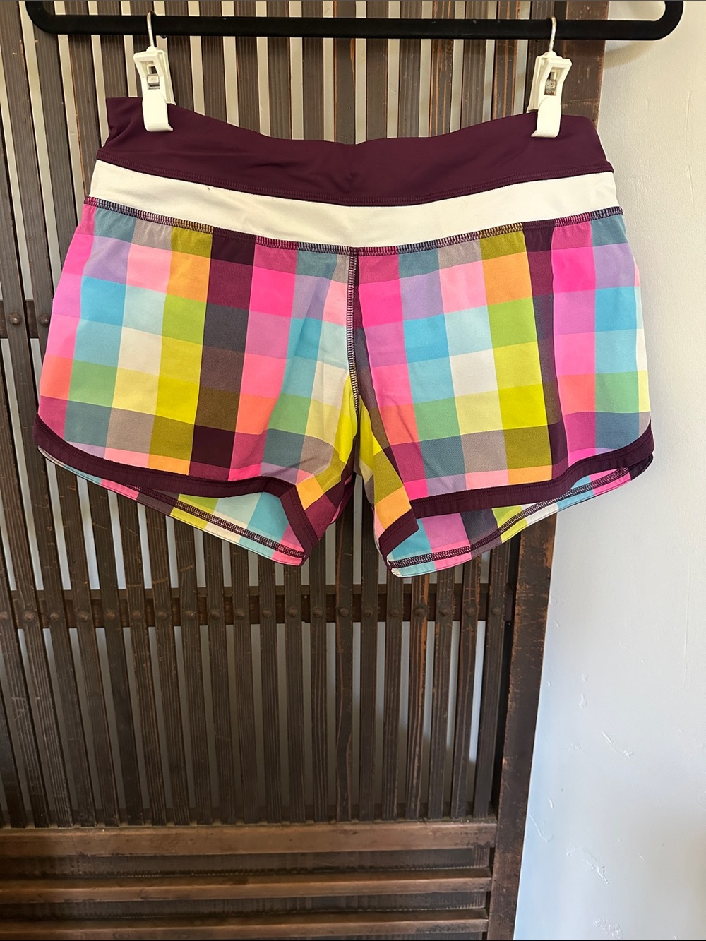 Lululemon Women’s Multicolor Plaid Athletic Shorts - Purple Waistband